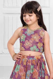 Purple Sequin And Multicolor Floral Printed With Embroidered Lehenga Choli Set For Girls