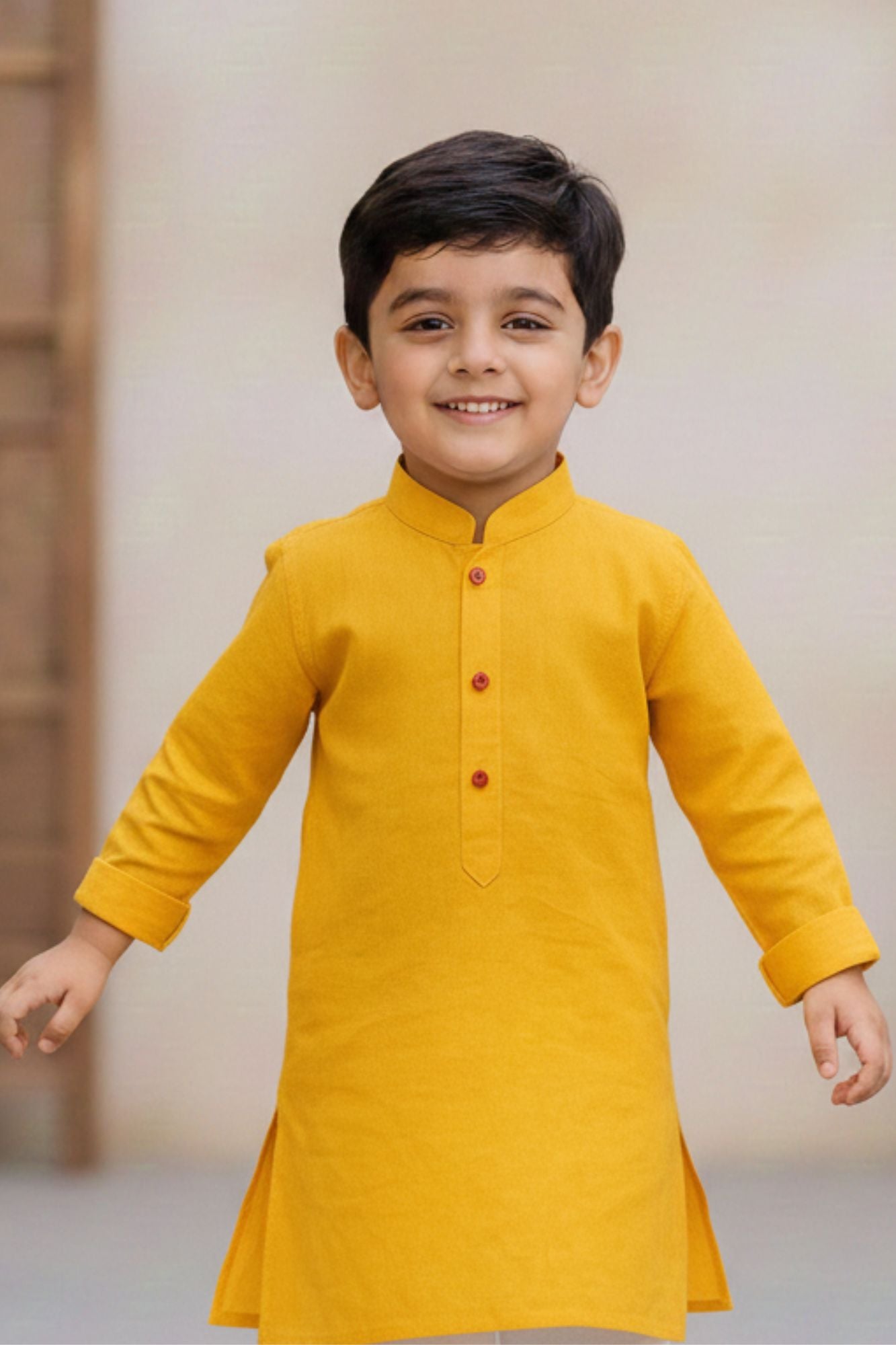 Sunshine Yellow Kurta with White Pajama Set For Boys