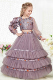 Designer Grape Sequins Work And Pearl Work Lehenga Choli Set For Girls