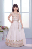 Cream Embroidered Lehenga Choli with Dupatta For Girls
