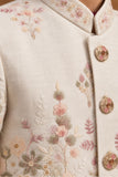 Ivory Embroidered Sherwani Set With Tailored Pants For Boys