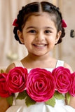 Girls Cream 3D Floral Applique Party Wear Frock
