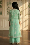Pista Green Embroidered Palazzo Set with Jacket For Girls