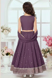 Purple Embroidered Lehenga Choli Set with Dupatta For Girls