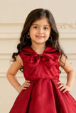 Maroon Bow Embellished Party Wear Frock For Girls