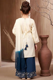Ivory Embroidered Kurti Peacock Blue Palazzo Set with Dupatta for Girls