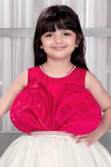 Rani Pink And Cream Sleeveless And Floral Embellished With Stone Work Gown For Girls