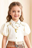Elegant Ivory Top And Ethnic Print Wide-Leg Co-Ord Set for Girls
