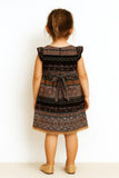 Boho Print Sequin Embroidered Flutter Sleeve Dress For Girls