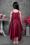 Wine Party Wear High-Low Frock with Bow Detail For Girls