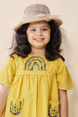 Stylish Yellow Casual Frock With Embroidery For Girls