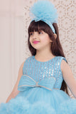 Sky Blue Sequined Tulle Party Wear Frock for Girls