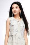 Cream Floral Embroidery Dress With Attached Overcoat For Girls