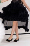 Black Ruffle Party Gown With Sequin Bows And High-Low Hem For Girls