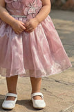 Baby Pink Butterfly Appliqué Party Wear Frock For Girls
