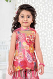 Rani Pink Floral Kurti and Striped Sharara Set With Dupatta For Girls