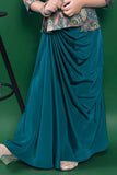 Designer Teal Blue Brocade Top And Dhoti Bottom Set For Girls