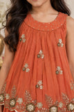 Girls Rust Orange Floral Sequin Embellished Palazzo Set With Dupatta