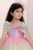 Multicolor Sequin Gown With Bow Embellished For Girls