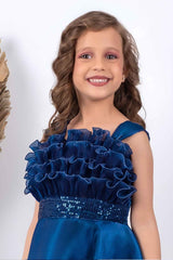 Designer Teal Blue Sequins Work Party Wear Gown For Girls