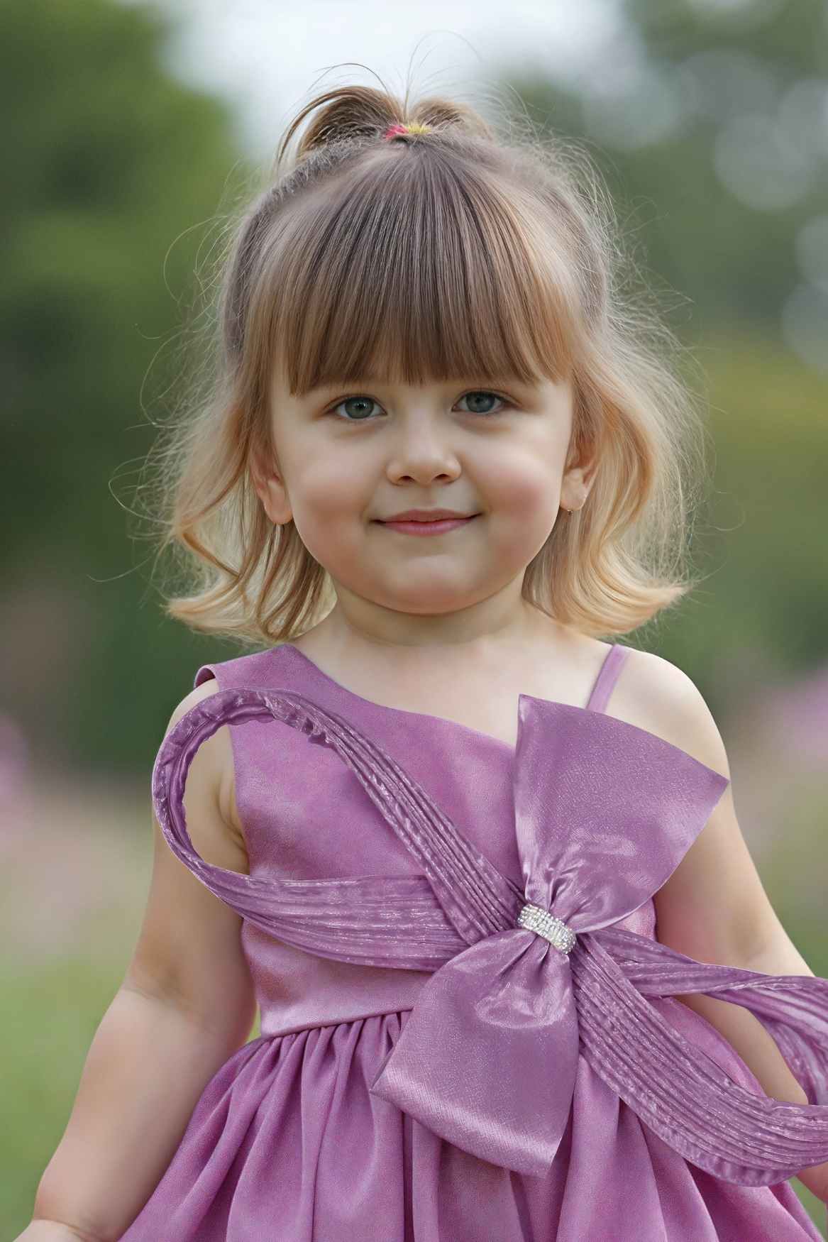 Mauve One Shoulder Bow Party Dress For Girls