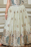 Off-White Lehenga Choli with Peacock Embroidery For Girls