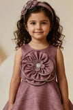 Girls Copper High Low Party Frock with 3D Floral Applique