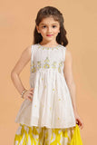 White & Yellow Sharara Set with Embroidered Kurta and Ombre Dupatta For Girls