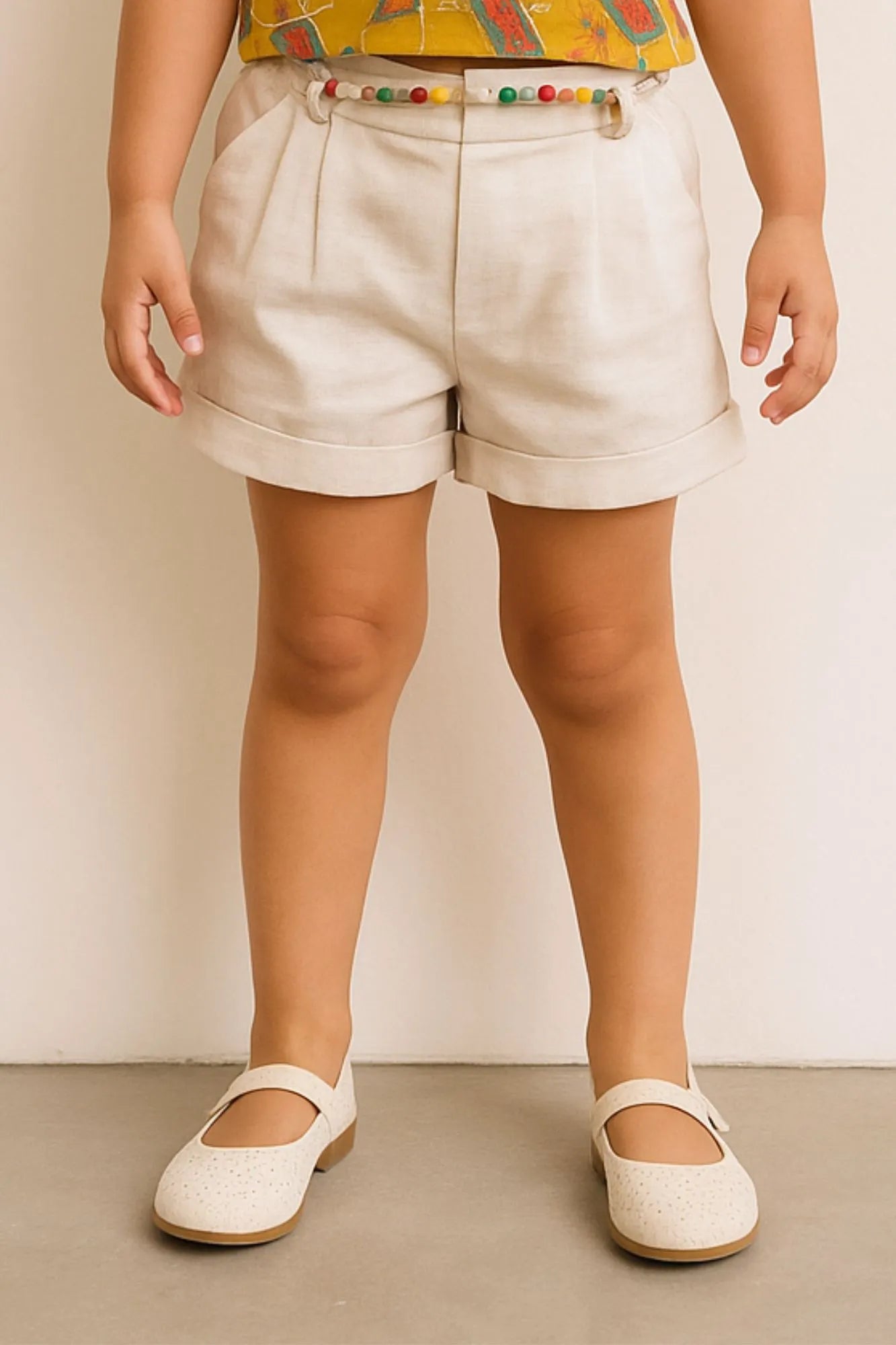 Mustard Thread Embroidered Top with Shorts Set For Girls
