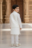White Sequins Embroidered Kurta Pyjama Set with Jacket For Boys