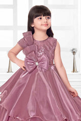 Mauve Sequin Gown With Bow Embellished For Girls