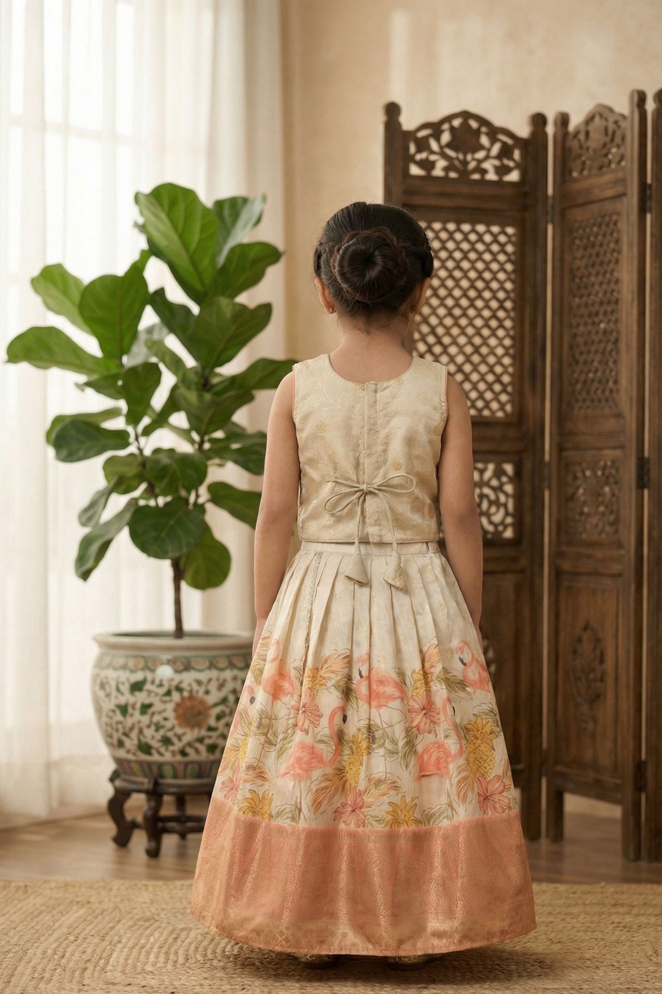 Ivory Printed Lehenga Choli Set with Embroidered Blouse For Girls