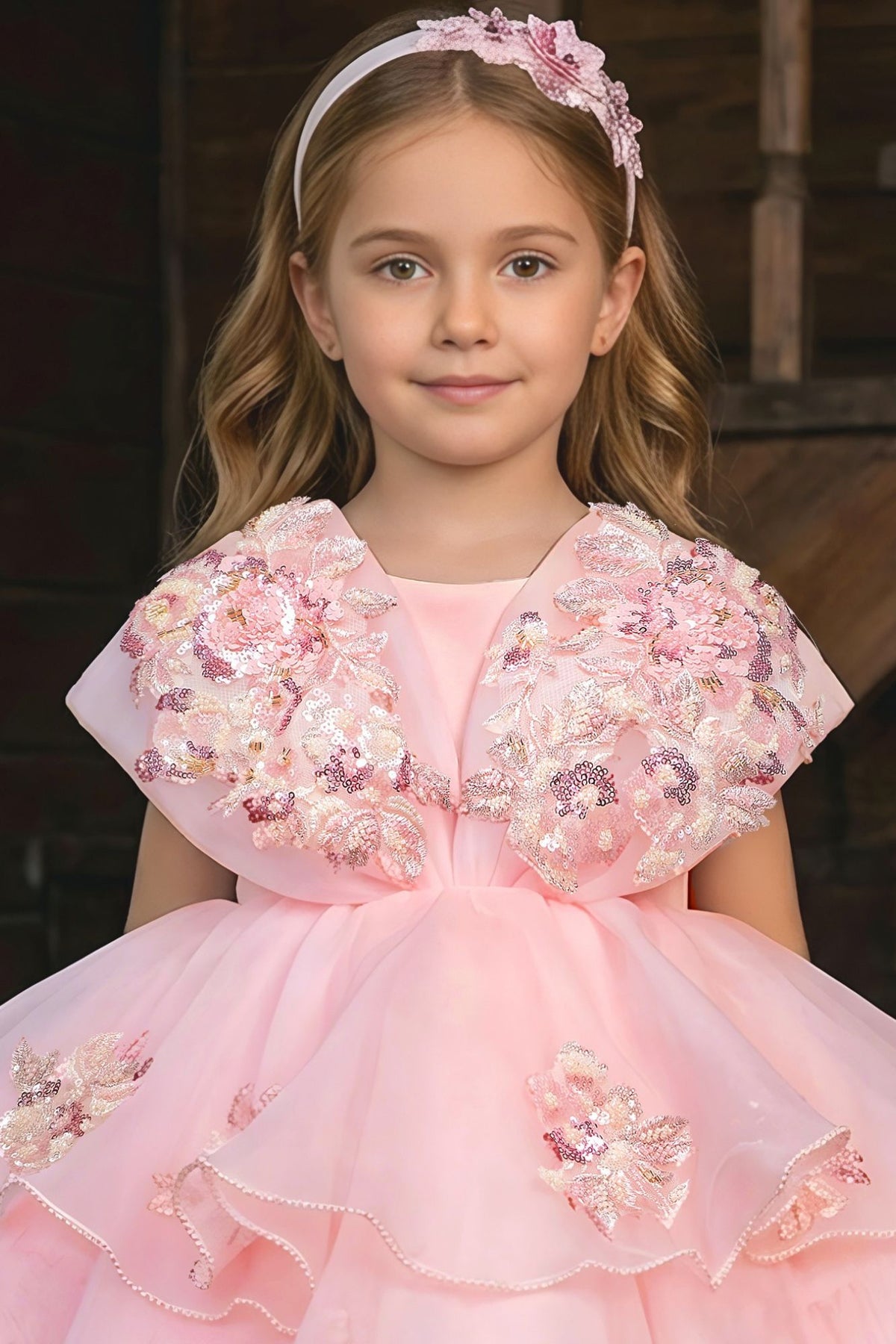 Girls Blush Pink Floral High-Low Party Wear Frock