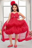 Rani Pink High-Low Party Wear Tulle Frock with Bow Detail For Girls