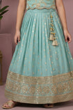 Blue Floral Embroidered Lehenga Choli For Girls
