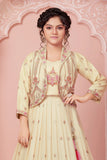 Ivory 3-Piece Embroidered Jacket Lehenga Set for Girls