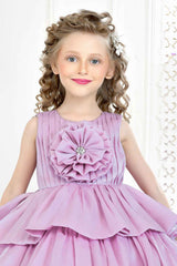 Purple Partywear Frock For Girls Embellished With Flowers