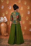 Girls Olive Green Printed Palazzo Set with Jacket and Palazzo Pants