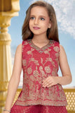 Rani Pink Embroidered Top with Flared Palazzo Set For Girls