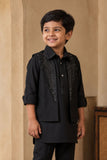 Boys Black Embellished Kurta Set with Jacket