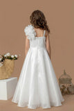 Designer White Floral Appliqué Party Wear Gown For Girls