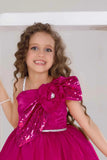 Rani Pink Party Frock With Sequin Bow And 3D Flower Detail For Girls