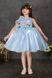 Sky Blue Floral Embellished Party Frock For Girls