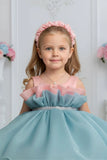 Aqua And Blush Pink Layered Party Frock For Girls