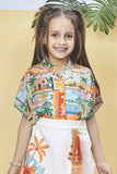 Multicolor Floral Printed Top And Skirt Set For Girls