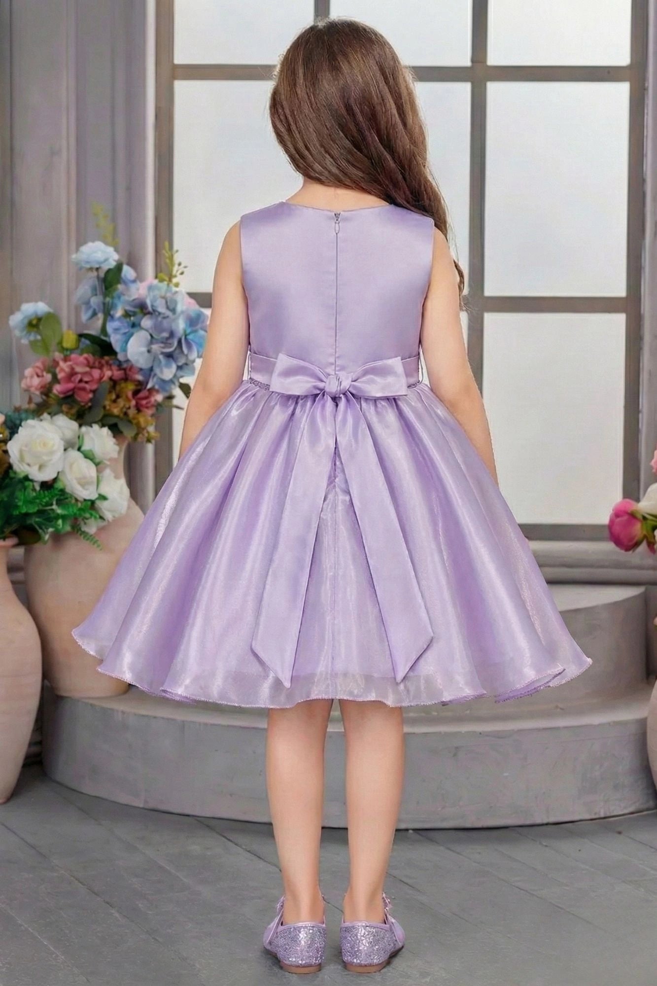 Lavender Sequin Embellished Frock For Girls