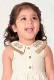 Chic Beige Sleeveless And Thread Embroidered Dress For Girls