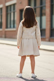 Beige Embroidered Jacket & Skirt Co-ord Set For Girls