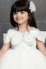 White Gown Embellished With Butterfly And Stone For Girls