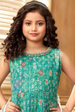 Green Printed And Sequin Top With Dhoti Bottom Set For Girls